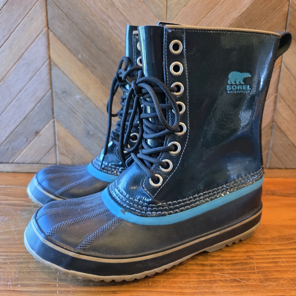 Sorel Boots Women's Size 8 Dark Teal & Black Waterproof Removeable Liner Lace Up